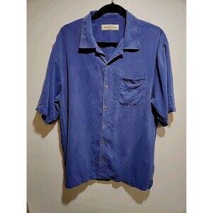 Tommy Bahama Button Down Shirt 100% Silk Cornflower Blue Size M Shell Buttons